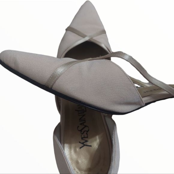 YVES Saint Laurent Satin Champagne Kitten Heels Wedding - Picture 6 of 14